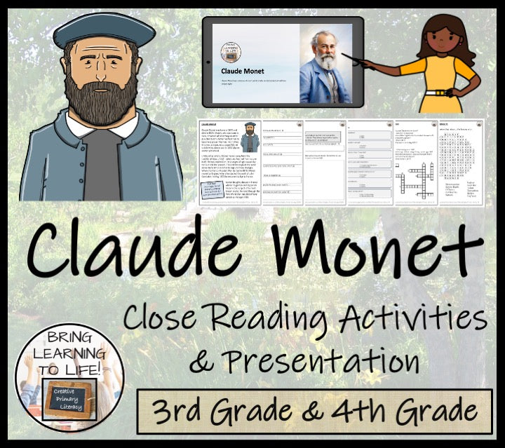 Claude Monet Close Reading Comprehension Activities | 3rd Grade & 4th Grade