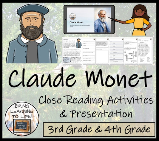 Claude Monet Close Reading Comprehension Activities | 3rd Grade & 4th Grade