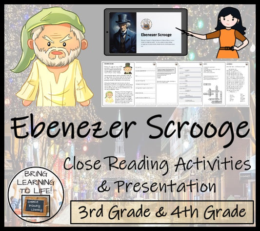 Ebenezer Scrooge Close Reading Comprehension Activities | 3rd Grade & 4th Grade