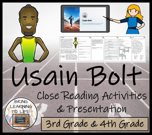 Usain Bolt Close Reading Comprehension Activities | 3rd Grade & 4th Grade