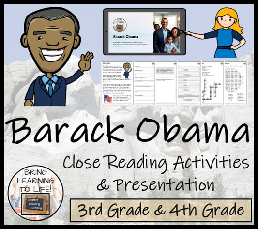 Barack Obama Close Reading Comprehension Activities | 3rd Grade & 4th Grade