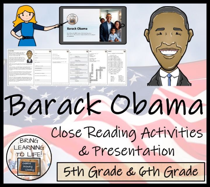 Barack Obama Close Reading Comprehension Activities | 5th Grade & 6th Grade