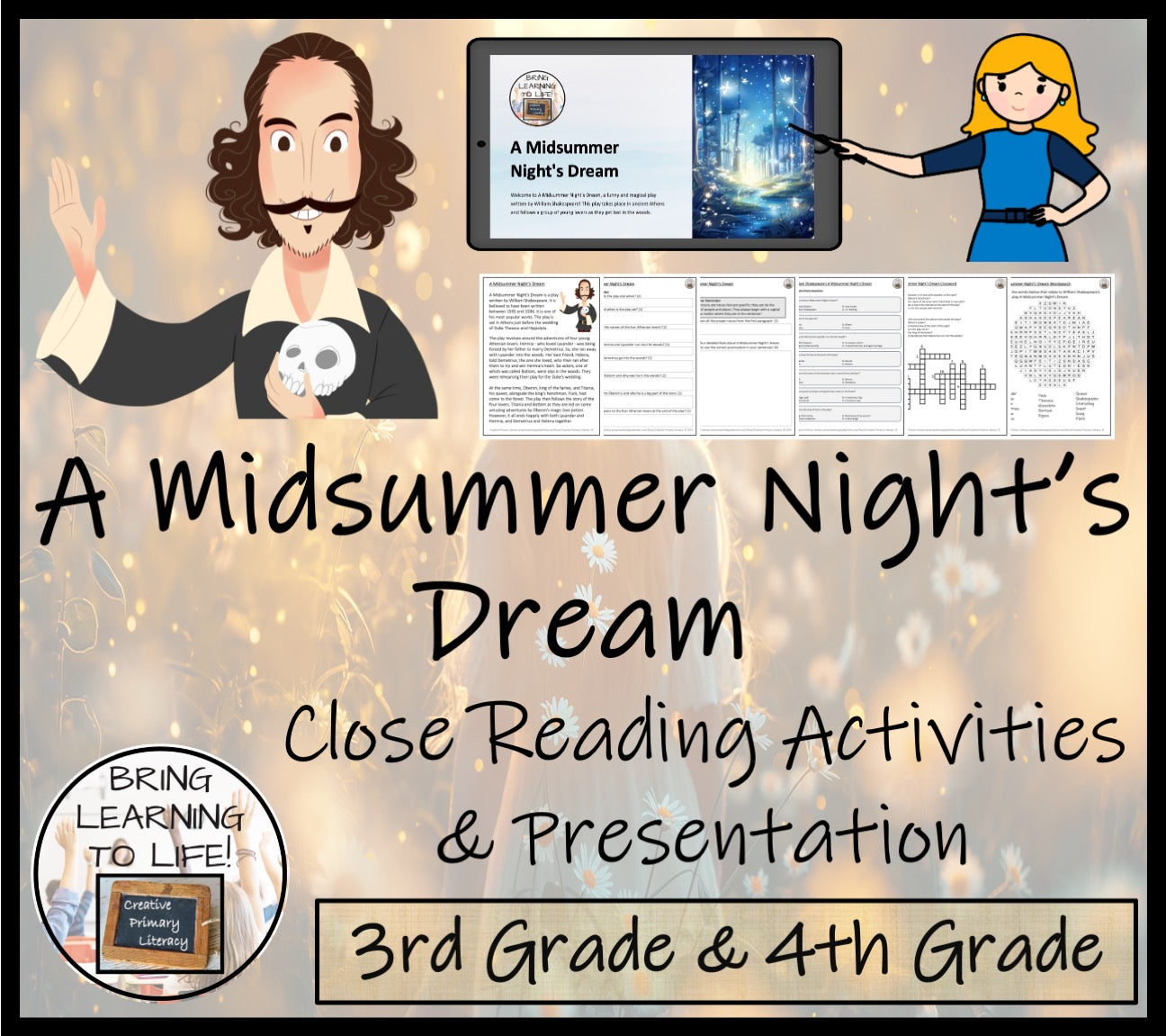 A Midsummer Night's Dream Close Reading Comprehension | 3rd Grade & 4th Grade