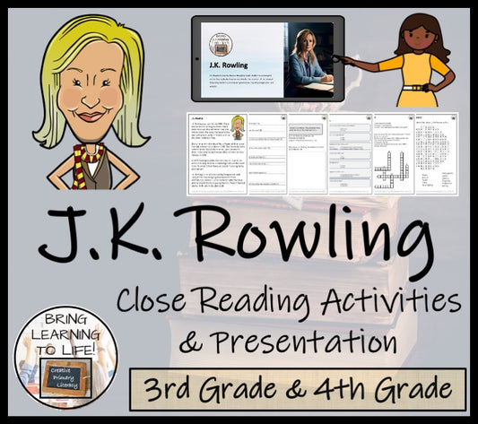 J.K. Rowling Close Reading Comprehension Activities | 3rd Grade & 4th Grade