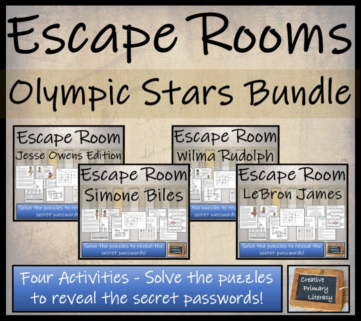 Olympic Stars Escape Room Activity Bundle | 5th Grade & 6th Grade