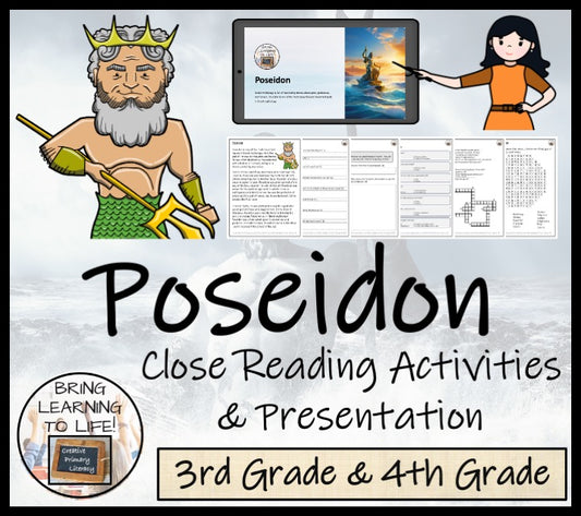 Poseidon Close Reading Comprehension Activities | 3rd Grade & 4th Grade