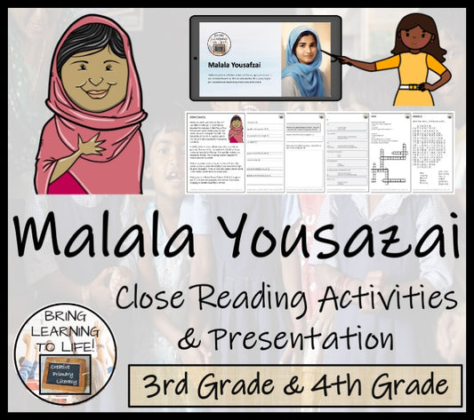 Malala Yousafzai Close Reading Comprehension Activities | 3rd Grade & 4th Grade