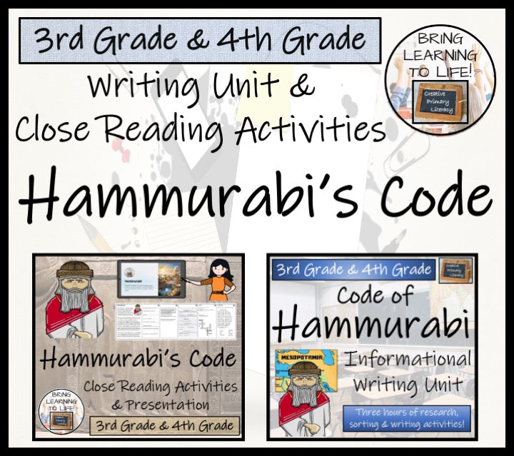 Hammurabi's Code Close Reading & Informational Writing Bundle | 3rd & 4th Grade