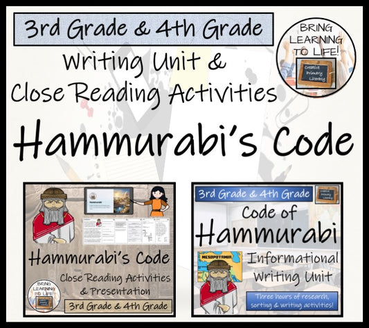 Hammurabi's Code Close Reading & Informational Writing Bundle | 3rd & 4th Grade