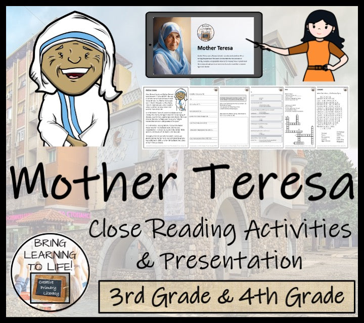 Mother Teresa Close Reading Comprehension Activities | 3rd Grade & 4th Grade