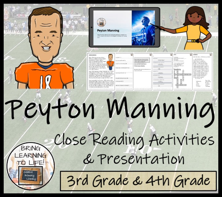 Peyton Manning Close Reading Comprehension Activities | 3rd Grade & 4th Grade