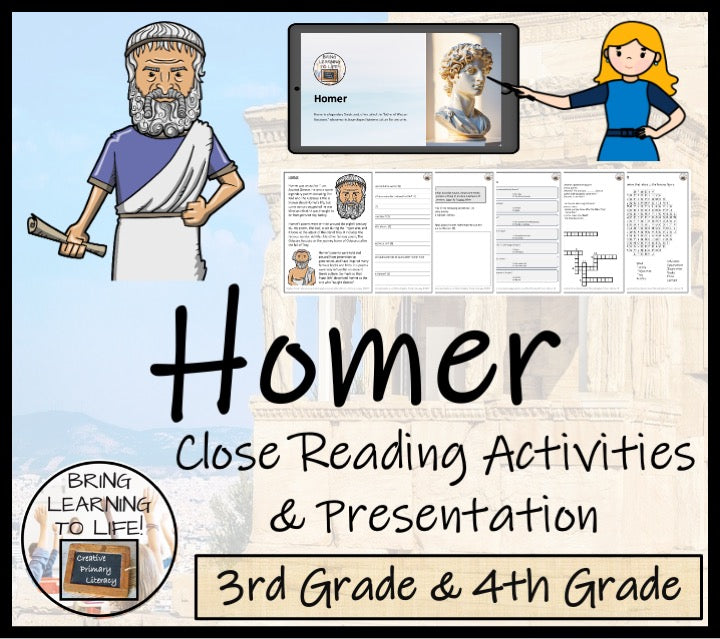 Homer Close Reading Comprehension Activities | 3rd Grade & 4th Grade