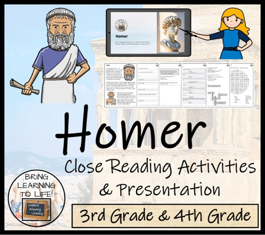 Homer Close Reading Comprehension Activities | 3rd Grade & 4th Grade