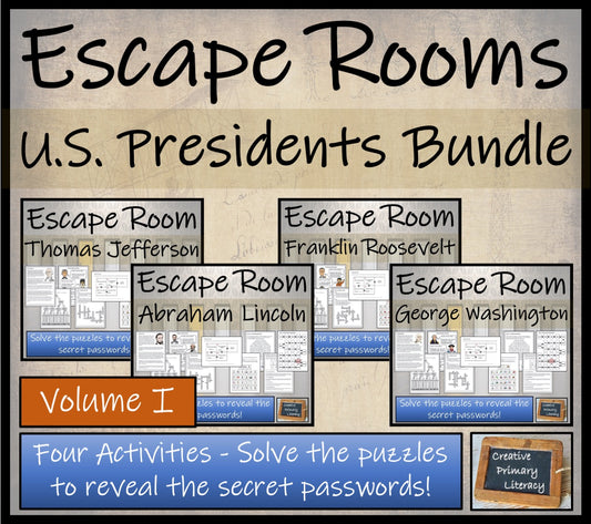 U.S. Presidents Volume I Escape Room Activity Bundle | 5th Grade & 6th Grade