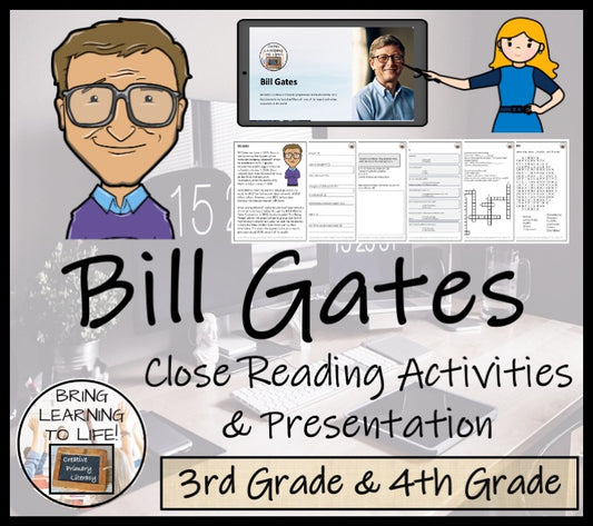 Bill Gates Close Reading Comprehension Activities | 3rd Grade & 4th Grade