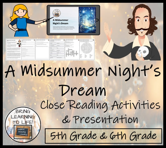 A Midsummer Night's Dream Close Reading Comprehension Activities | 5th & 6th Grade