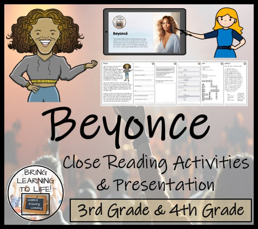 Beyonce Close Reading Comprehension Activities | 3rd Grade & 4th Grade