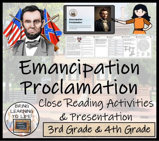 Emancipation Proclamation Close Reading & Comprehension Activities 3rd-4th Grade