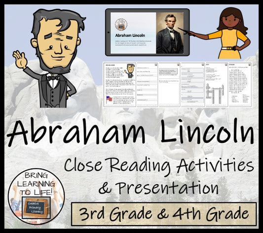 Abraham Lincoln Close Reading Comprehension Activities | 3rd Grade & 4th Grade