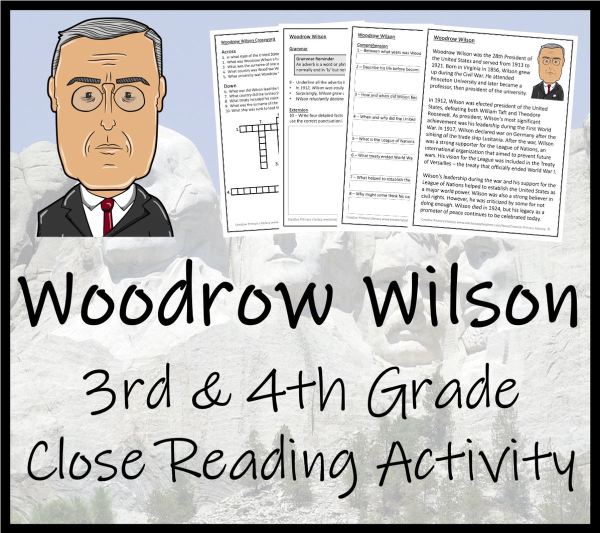 Wilson Reading Program Activity Worksheet Woodrow Wilson Close Reading Comprehension Activity | 3rd Grade & 4th ...