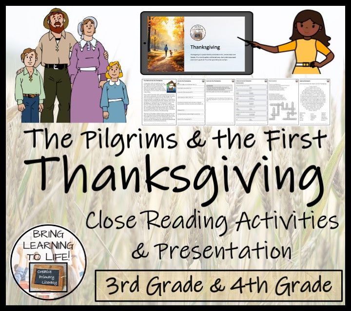 The Pilgrims & First Thanksgiving Close Reading Comprehension | 3rd & 4th Grade