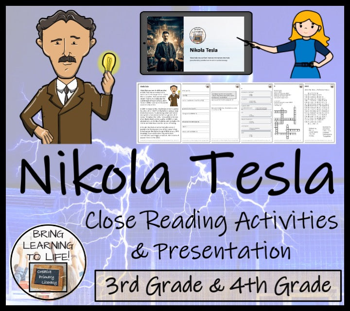 Nikola Tesla Close Reading Comprehension Activities | 3rd Grade & 4th Grade