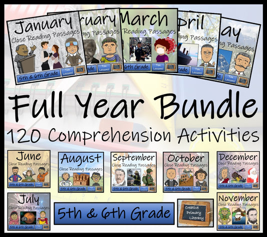 Full Year Close Reading Comprehension Book Bundle | 5th Grade & 6th Grade