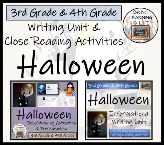 Halloween Close Reading & Informational Writing Bundle 3rd Grade & 4th Grade