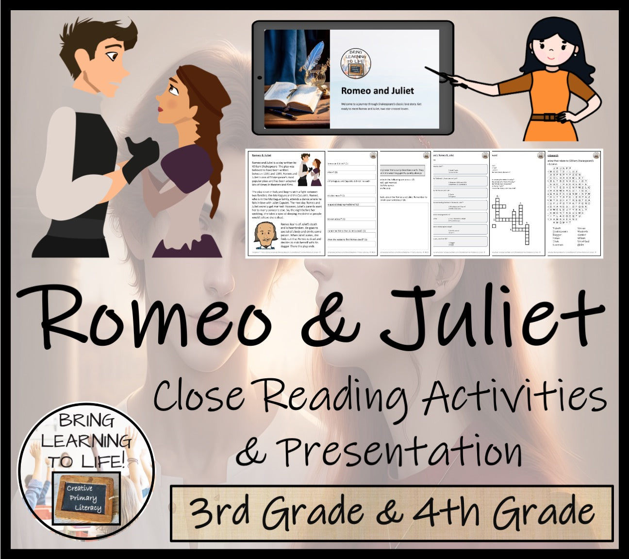 Romeo and Juliet Close Reading Comprehension Activities | 3rd Grade & 4th Grade