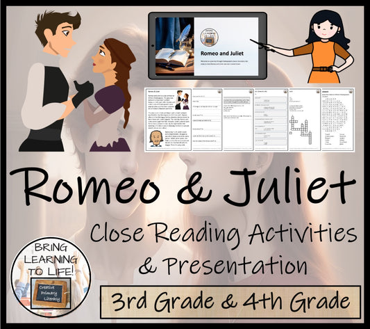 Romeo and Juliet Close Reading Comprehension Activities | 3rd Grade & 4th Grade