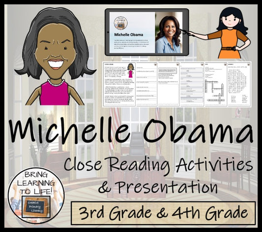 Michelle Obama Close Reading Comprehension Activities | 3rd Grade & 4th Grade