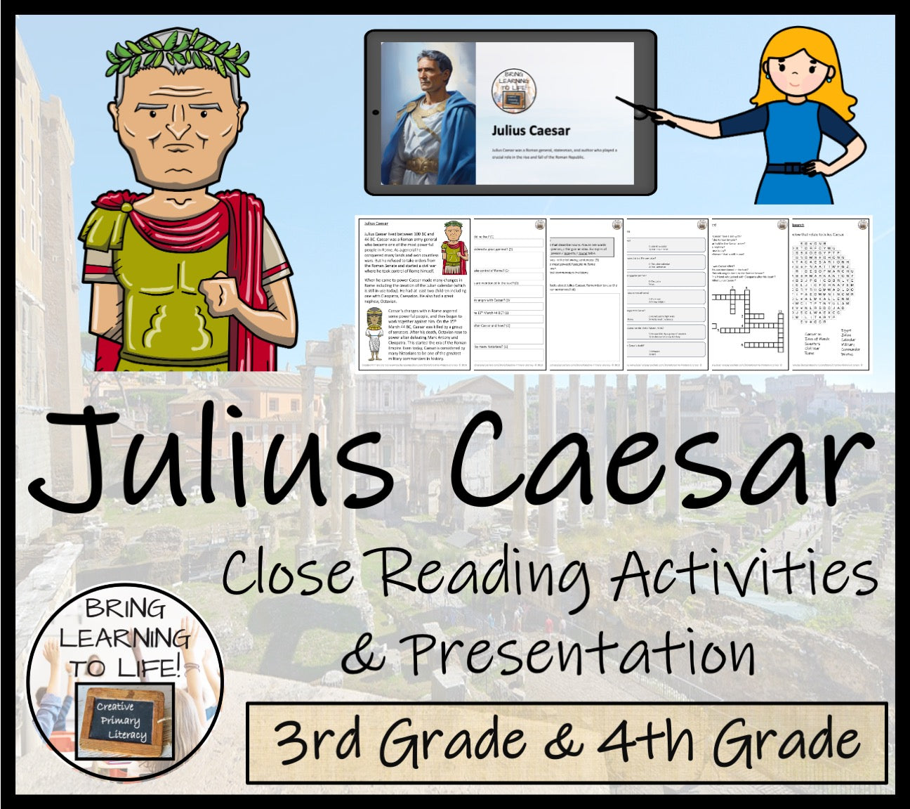 Julius Caesar Close Reading Comprehension Activities | 3rd Grade & 4th Grade