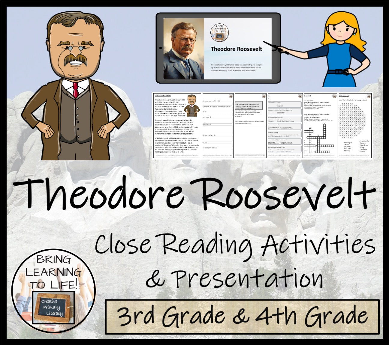 Theodore Roosevelt Close Reading Comprehension Activities | 3rd Grade & 4th Grade