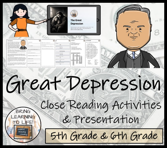 Great Depression Close Reading Comprehension Activities | 5th Grade & 6th Grade