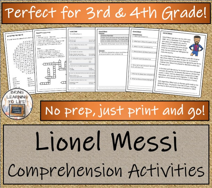 Lionel Messi Close Reading Comprehension Activities | 3rd Grade & 4th Grade