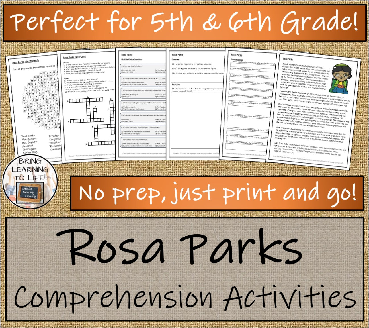 Rosa Parks Close Reading Comprehension Activities | 5th Grade & 6th Grade