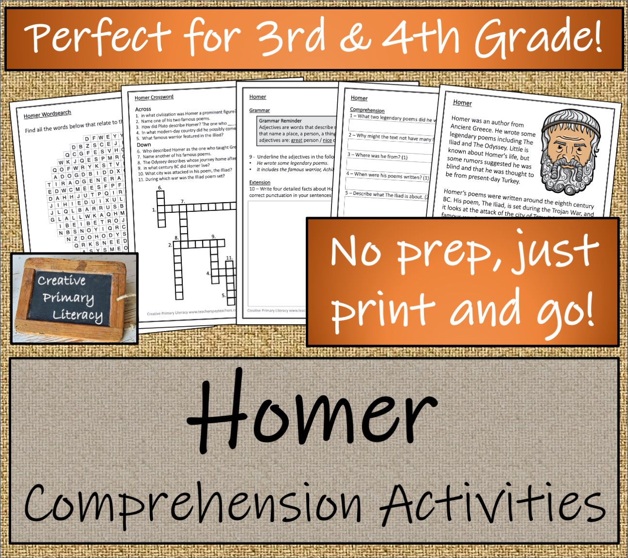 Homer Close Reading Comprehension Activity | 3rd Grade & 4th Grade