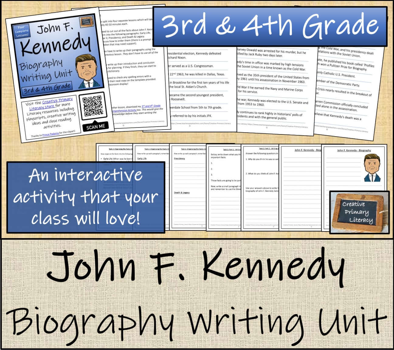 John F. Kennedy Biography Project & Writing Unit | 3rd Grade & 4th Grade