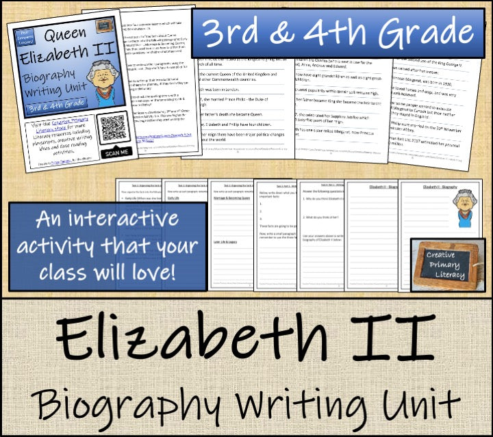 Queen Elizabeth II Biography Project & Writing Unit | 3rd Grade & 4th Grade