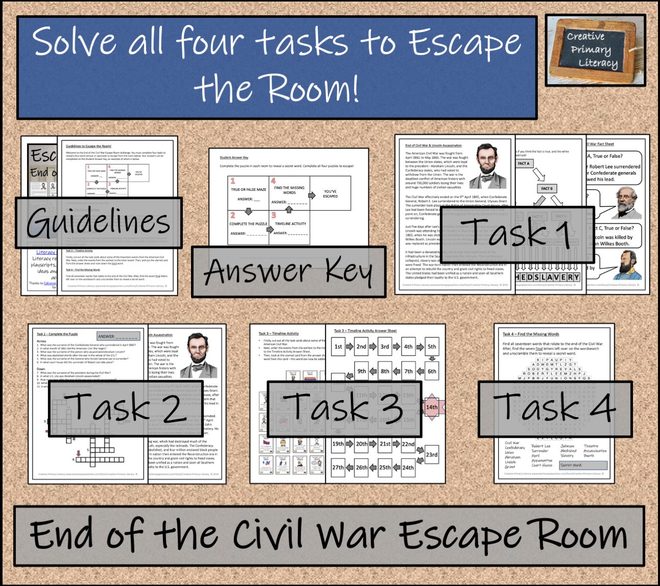 End of the Civil War & Lincoln Assassination Escape Room Activity