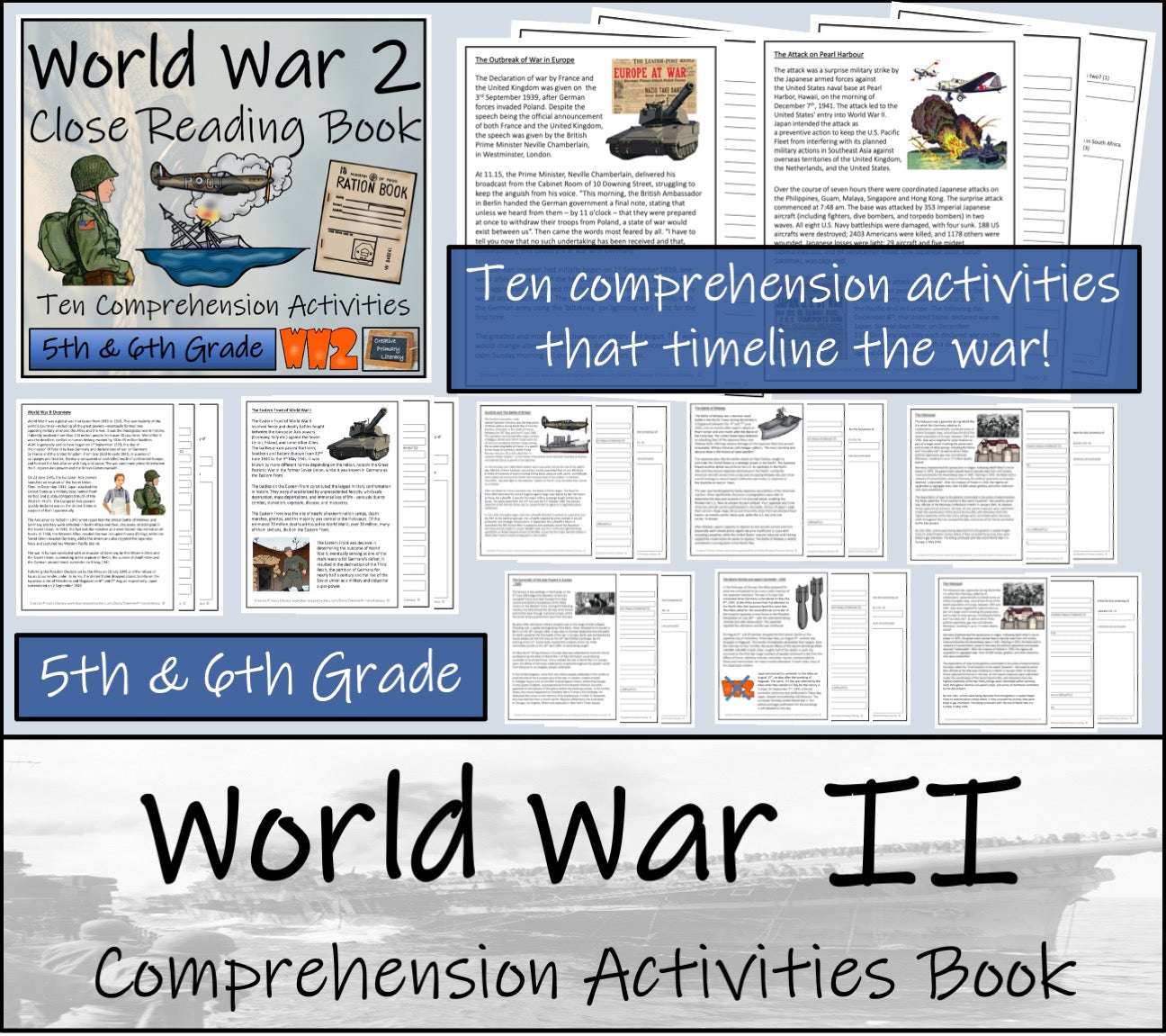 World War II Close Reading Comprehension Activity Book | 5th Grade & 6th Grade