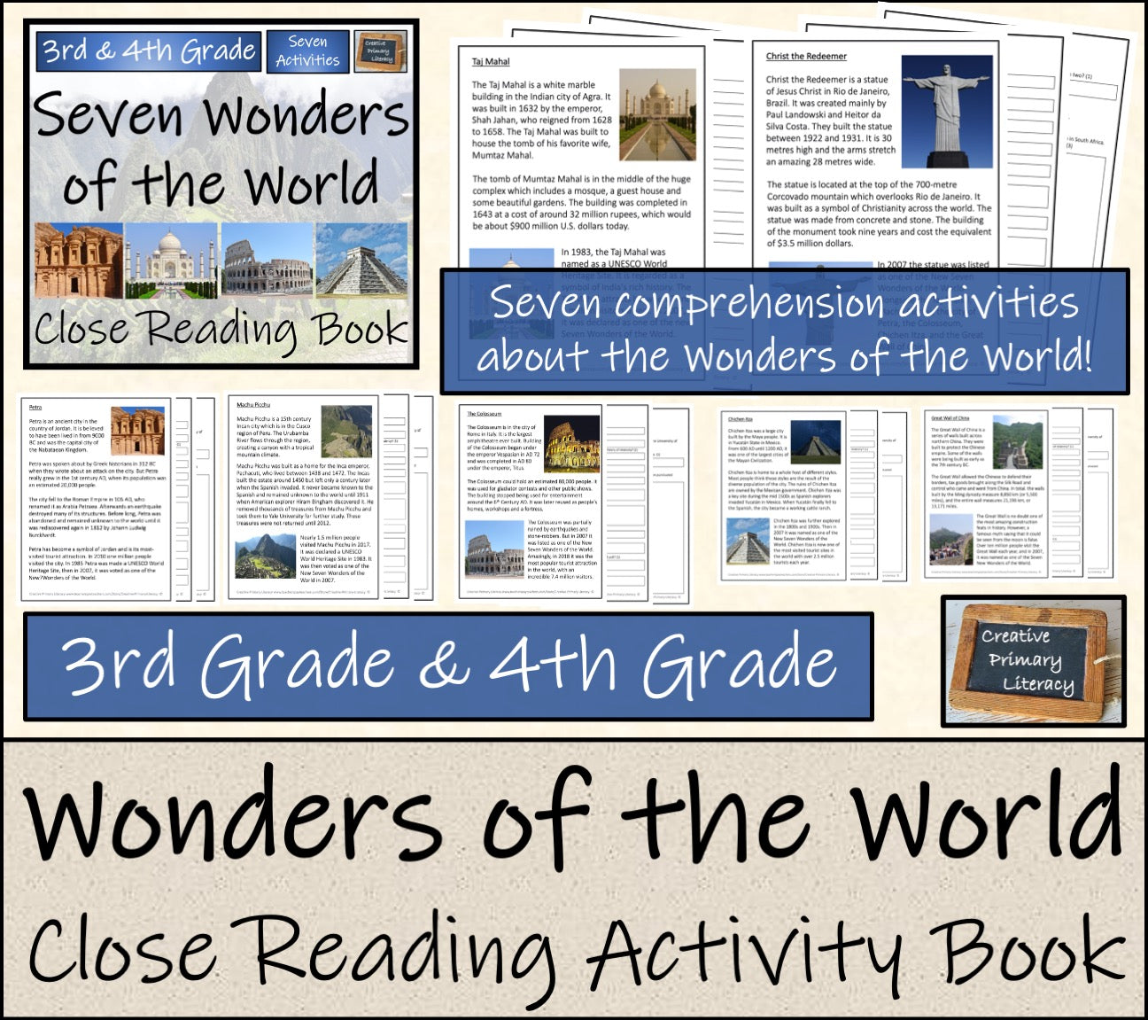 Seven Wonders of the World Close Reading Comprehension Book | 3rd & 4th Grade