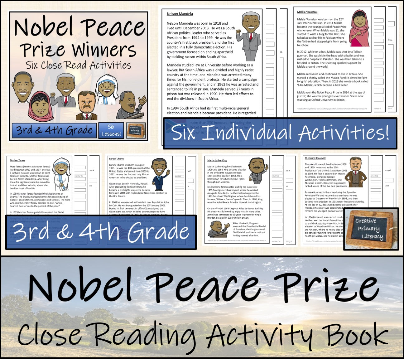 Nobel Peace Prize Winners Close Reading Comprehension Book | 3rd & 4th Grade