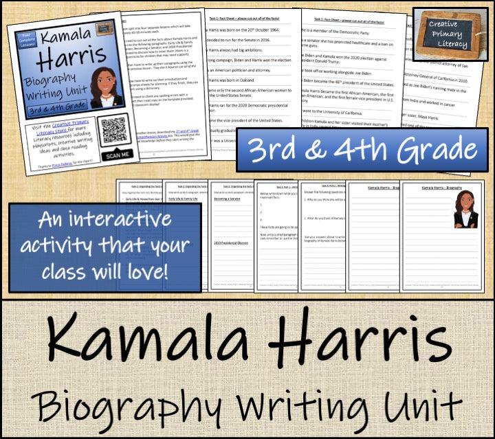 Kamala Harris Biography Writing Unit | 3rd Grade & 4th Grade