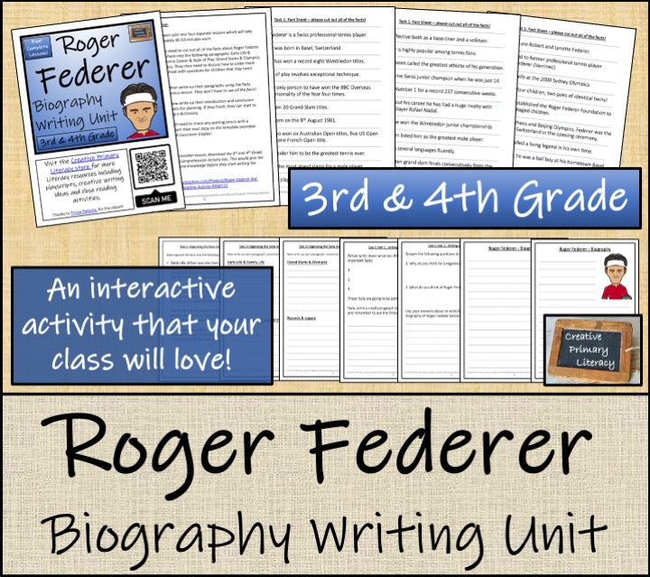 Roger Federer Biography Writing Unit | 3rd Grade & 4th Grade