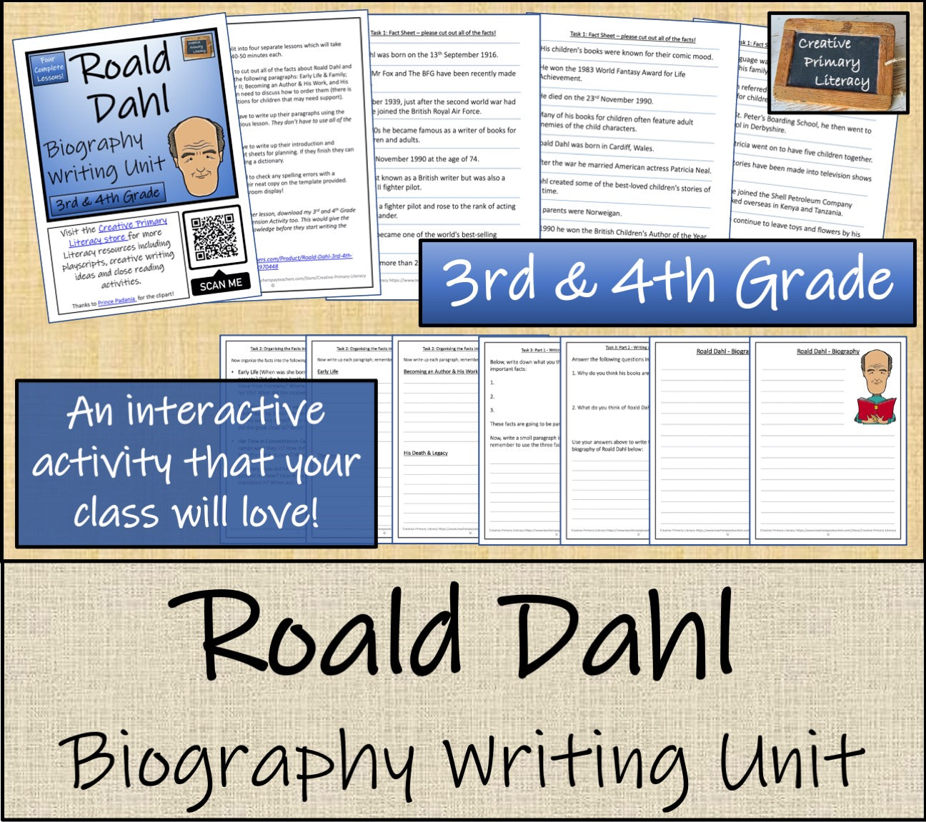 Roald Dahl Biography Project & Writing Unit | 3rd Grade & 4th Grade