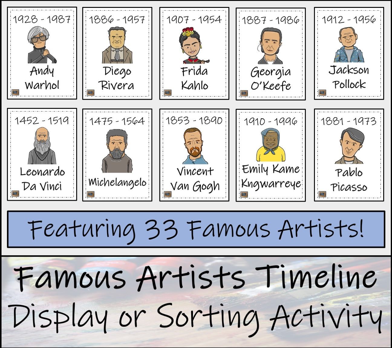 Famous Artists Timeline Display and Task Card Sorting Activity