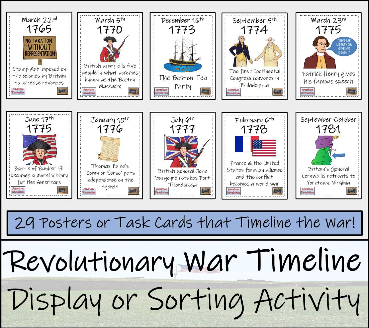 American Revolutionary War Timeline Display Research and Sorting Activity