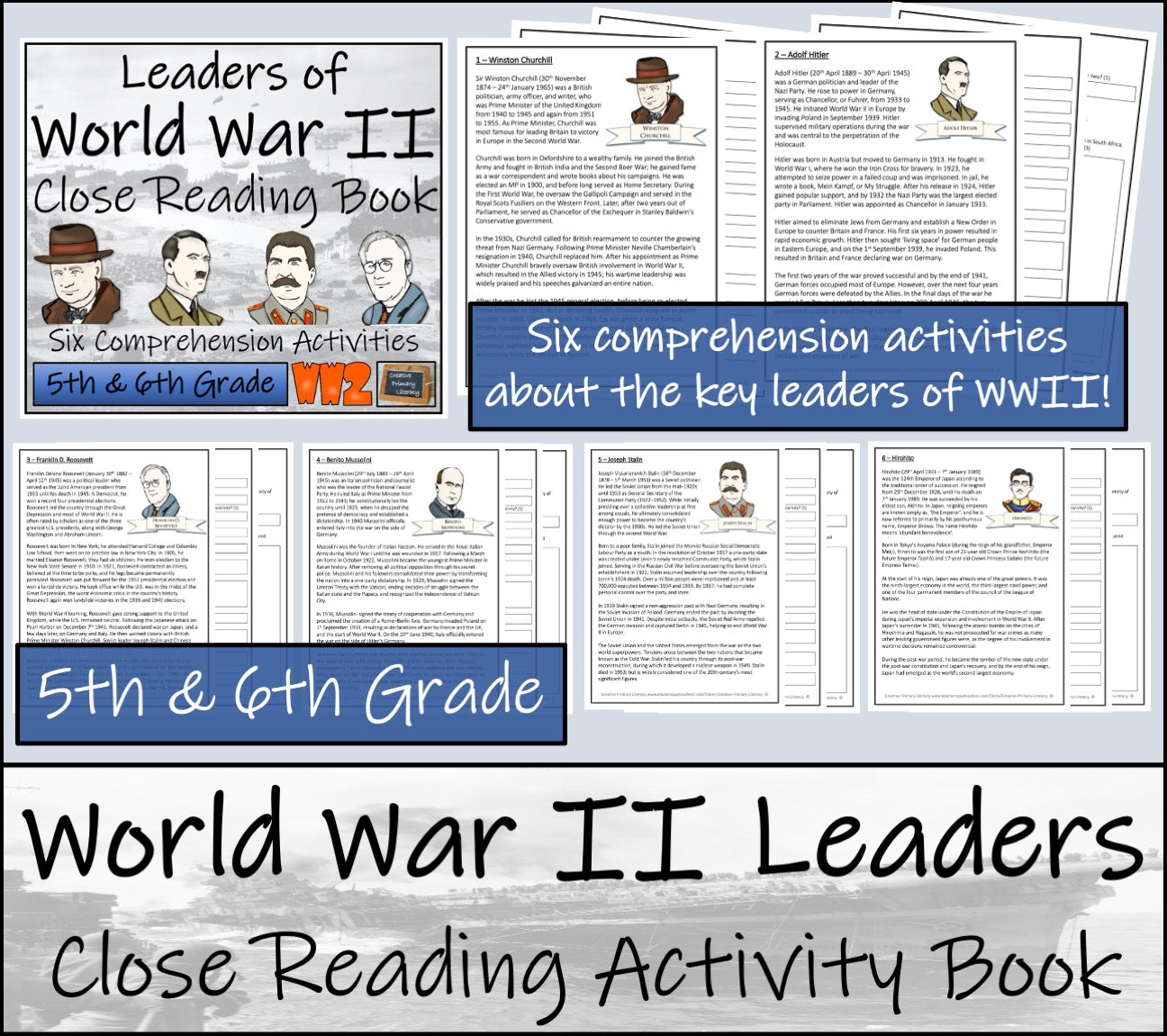 World War II Leaders Close Reading Comprehension Activity Book | 5th & 6th Grade