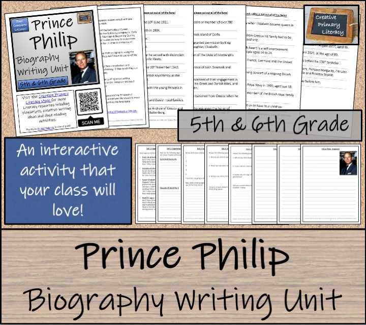 Prince Philip Biography Project & Writing Unit | 5th Grade & 6th Grade